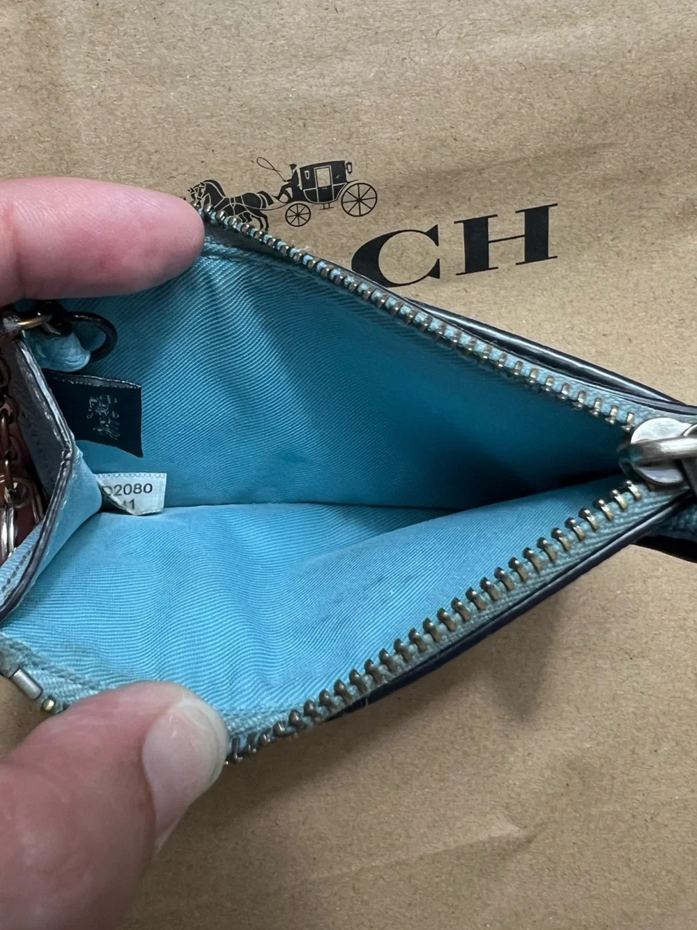 Coach Mini Skinny ID Case Cardholder and Keychain in Waterfall Blue